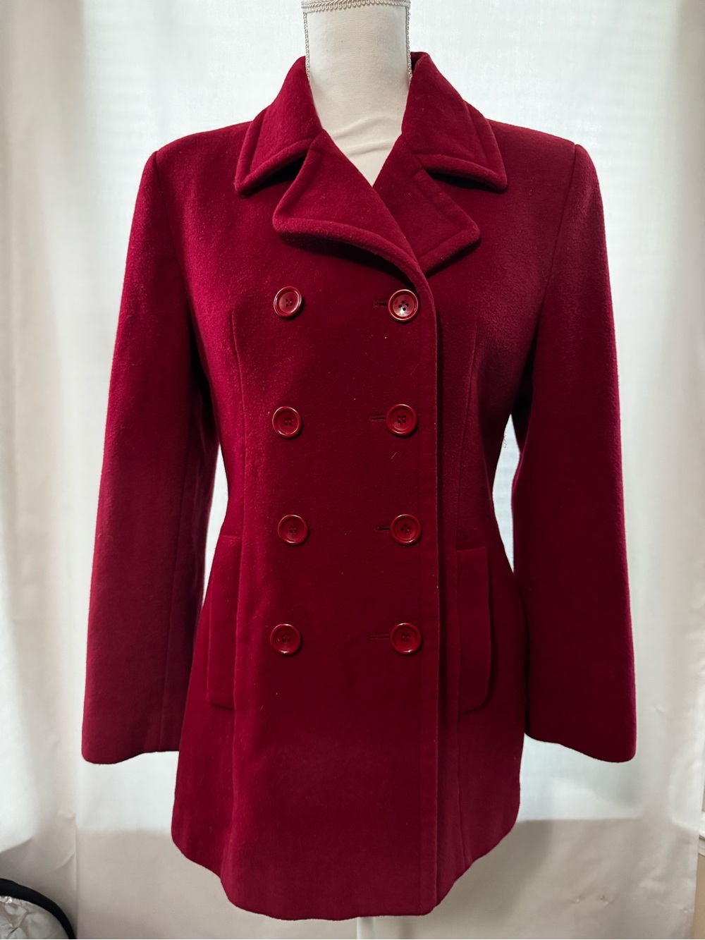 Halston Heritage Cranberry Double-Breasted Peacoat